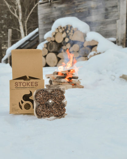 STOKES boxes and a campfire in the snow
